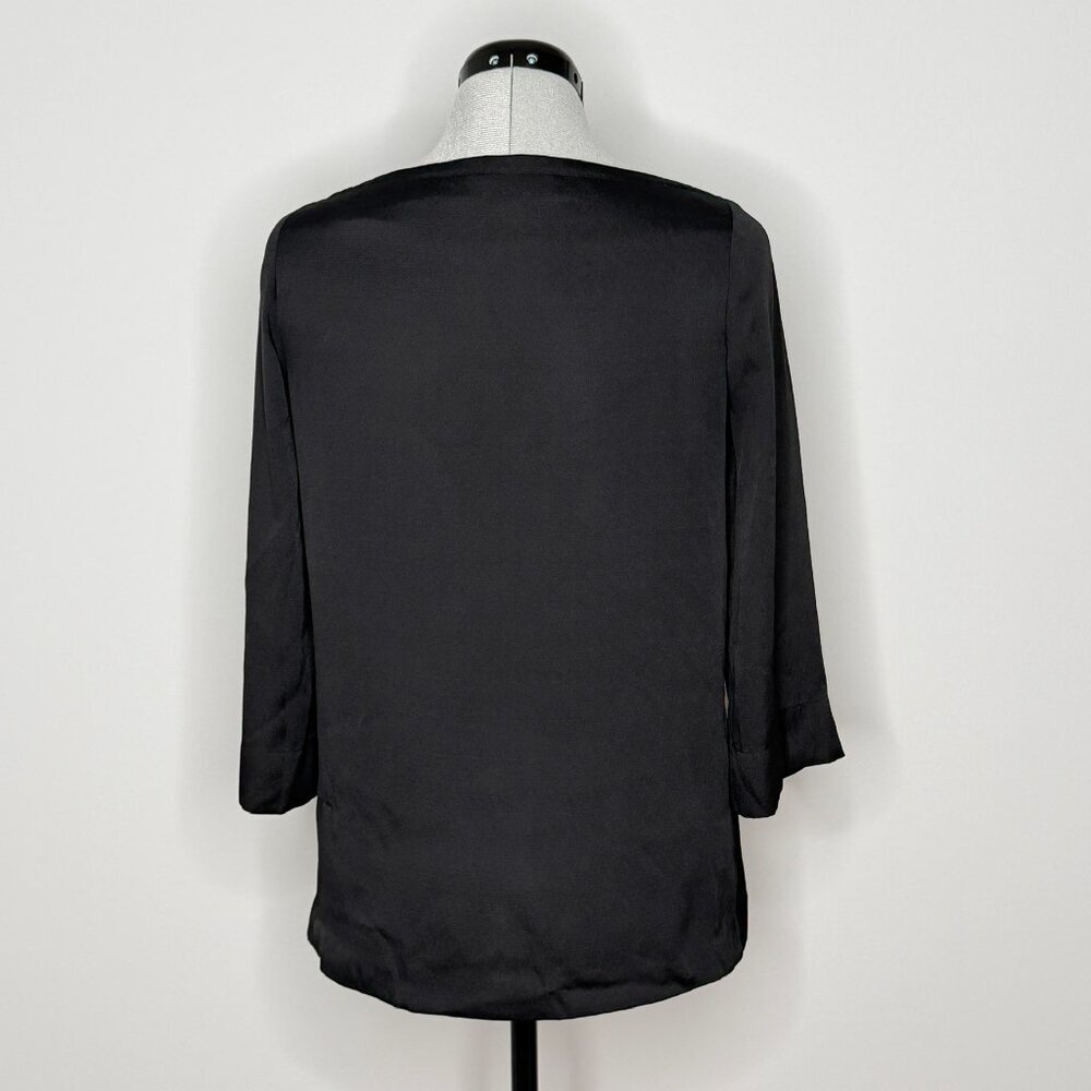 LOFT Black Boat Neck 3/4 Sleeve Satin-Look Blouse Top - Picture 3 of 7